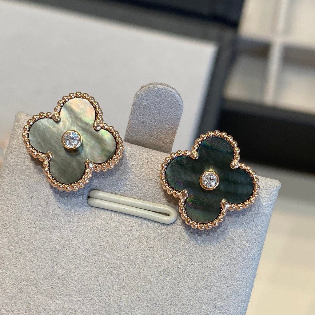Van Cleef & Arpels CLOVER BLACK MOP PINK GOLD DIAMOND EARRINGS