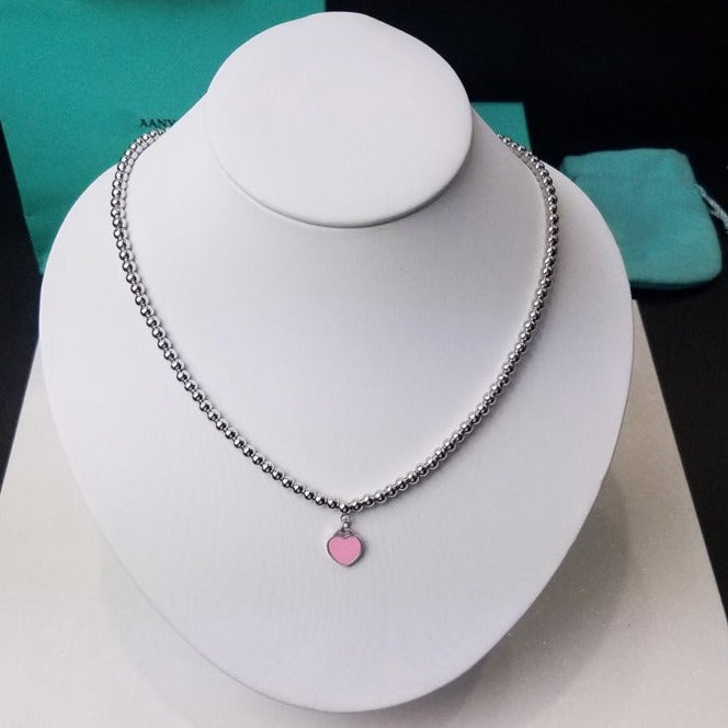 TIFFANY HEART PEDANT SILVER BALL CHAIN NECKLACE