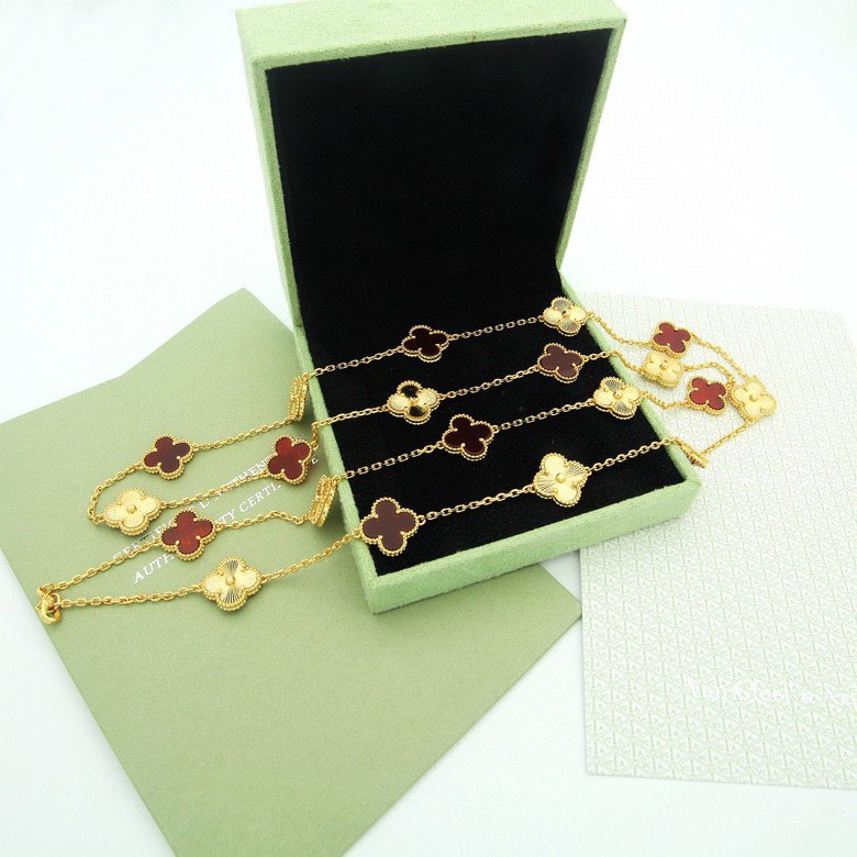 Van Cleef & Arpels CLOVER 20 MOTIF CARNELIAN 86CM NECKLACE