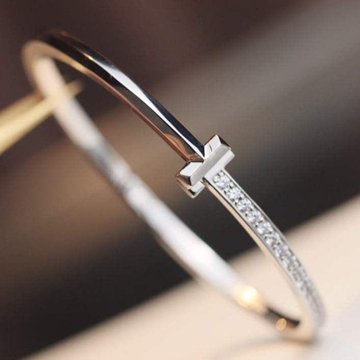 TIFFANY NARROW T1 HINGED BANGLE DIAMOND SILVER