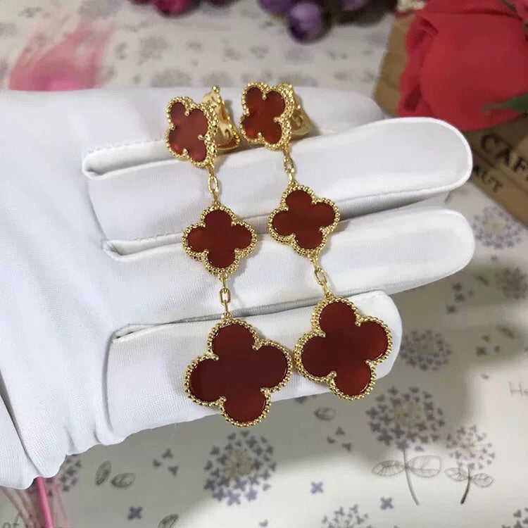 Van Cleef & Arpels CLOVER 3 MOTIF CARNELIAN DROP EARRINGS