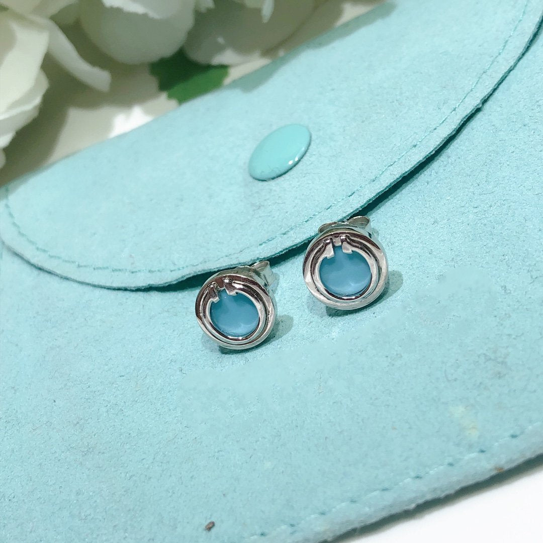 TIFFANY TURQUOISE CIRCLE WHITE GOLD EARRINGS