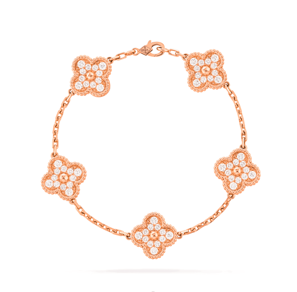 Van Cleef & Arpels CLOVER 5 MOTIFS PINK GOLD DIAMOND BRACELET